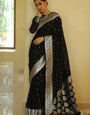 Fugacious Black Cotton Silk Saree With Sizzling Blouse Piece