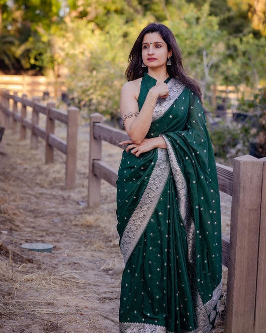 Moiety Green Cotton Silk Saree With Sensational Blouse Piece