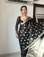 Evanescent 1-Minute Ready To Wear Black Cotton Silk Saree