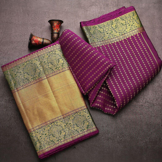 Refreshing Purple Soft Banarasi Silk Saree With Dazzling Blouse Piece