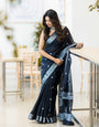 Arresting Black Soft Silk Saree With Artistic Blouse Piece
