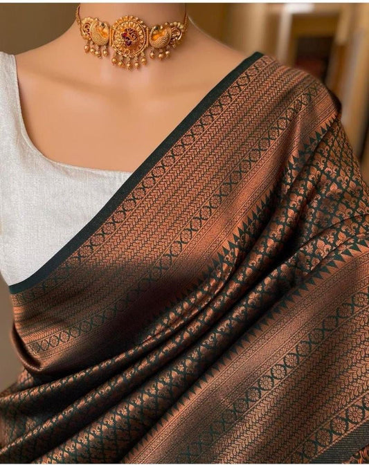 Demanding Green Soft Silk Saree With Demure Blouse Piece