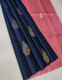 Impressive Navy Blue Soft Silk Saree With Designer Blouse Piece