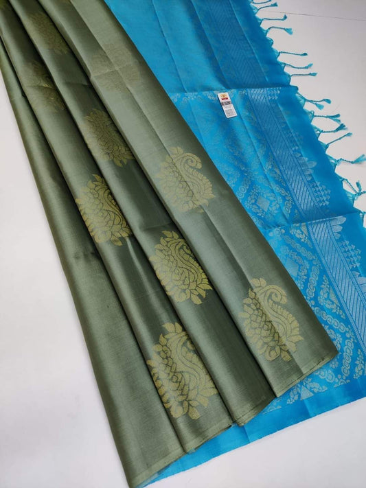 Demesne Pista Soft Silk Saree With Diaphanous Blouse Piece