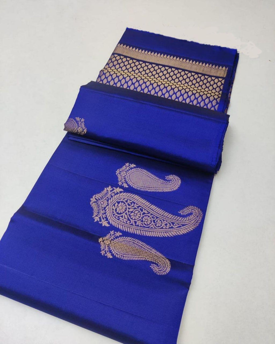Royal Blue Semi Modal Silk Saree. main image 1