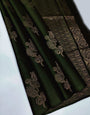 Exquisite Dark Green Soft Silk Saree With Lustrous Blouse Piece