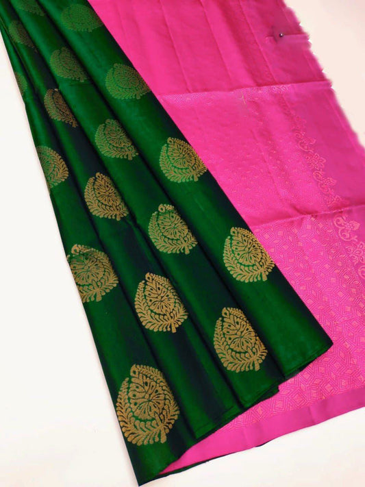 Bewitching Green Soft Silk Saree With Exemplary Blouse Piece