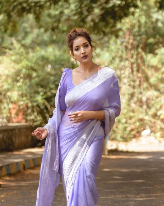 Brood Lavender Linen Silk Saree With Felicitous Blouse Piece