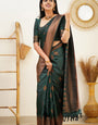 Attractive Dark Green Soft Silk Saree With Refreshing Blouse Piece