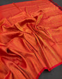 Forbearance Orange Kanjivaram Silk Saree With Diaphanous Blouse Piece
