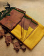 Desultory Yellow Kanjivaram Silk Saree With Elision Blouse Piece