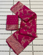 Mesmeric Dark Pink Soft Banarasi Silk Saree With Serendipity Blouse Piece