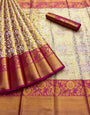 Mesmerising Dark Pink Kanjivaram Silk Saree With Groovy Blouse Piece
