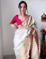 Trendy 1-Minute Ready To Wear Beige Soft Silk Saree