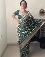 Sizzling 1-Minute Ready To Wear Green Soft Silk Saree