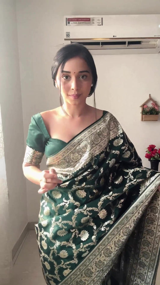 Sizzling 1-Minute Ready To Wear Green Soft Silk Saree