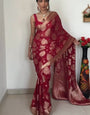 Delightful 1-Minute Ready To Wear Red Cotton Silk Saree