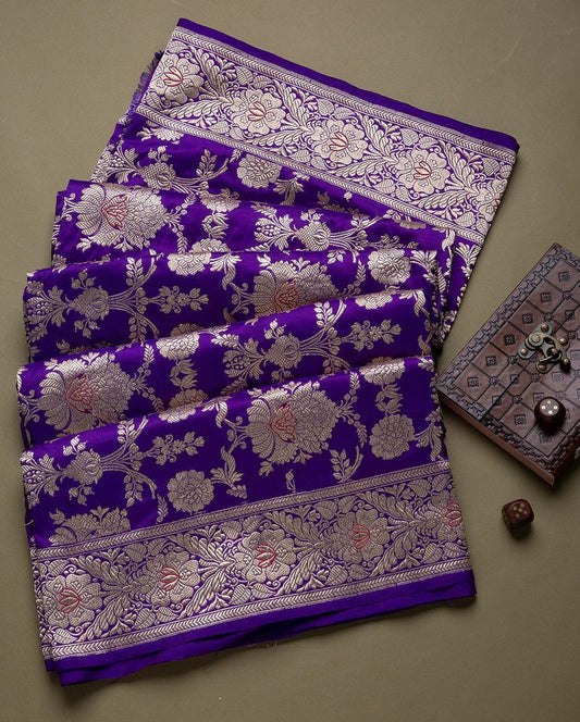 Prominent Purple Soft Banarasi Silk Saree With Pretty Blouse Piece