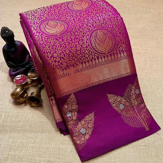 Precious Purple Soft Silk Saree With Murmurous Blouse Piece