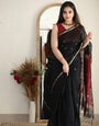 Artistic Black Cotton Silk Saree With Marvellous Blouse Piece