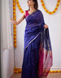 Woebegone Navy Blue Cotton Silk Saree With Mesmerising Blouse Piece