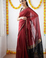 Engaging Red Cotton Silk Saree With Redolent Blouse Piece