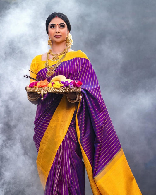 Prominent Purple Soft Silk Saree With Chatoyant Blouse Piece