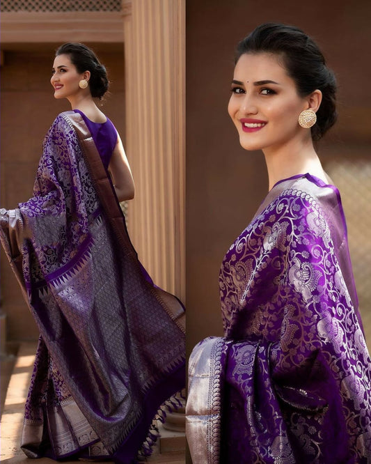 Snappy Purple Soft Banarasi Silk Saree With Supernal Blouse Piece