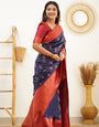 Magnetic Navy Blue Soft Banarasi Silk Saree With Confounding Blouse Piece