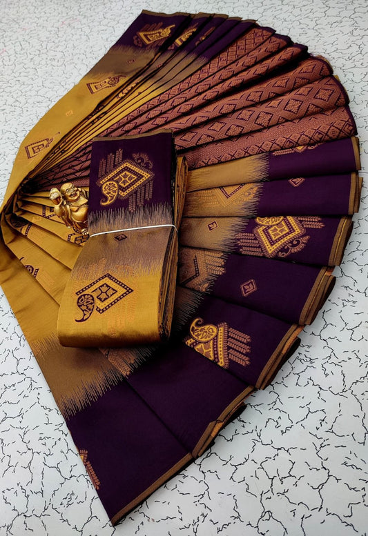 Prettiest Mustared Soft Banarasi Silk Saree With Demure Blouse Piece