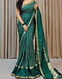 Lovely Dark Green Digital Printed Dola Silk Saree With Unequalled Blouse Piece