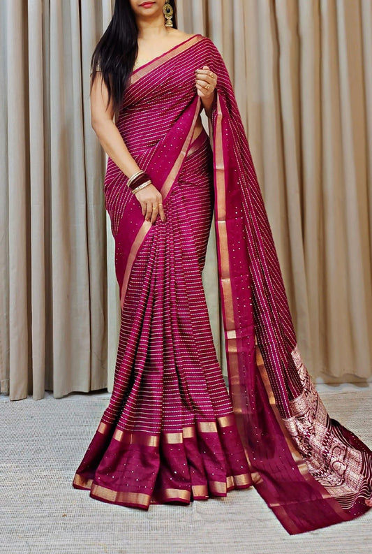 Sizzling Dark Pink Digital Printed Dola Silk Saree With Gratifying Blouse Piece