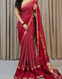 Extraordinary Red Digital Printed Dola Silk Saree With Epiphany Blouse Piece