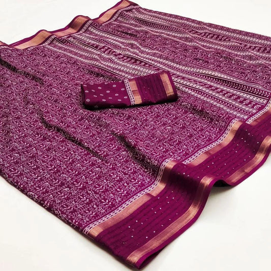 Marvellous Wine Digital Printed Dola Silk Saree With Amazing Blouse Piece