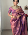 Enticing 1-Minute Ready To Wear Purple Kanjivaram Silk Saree