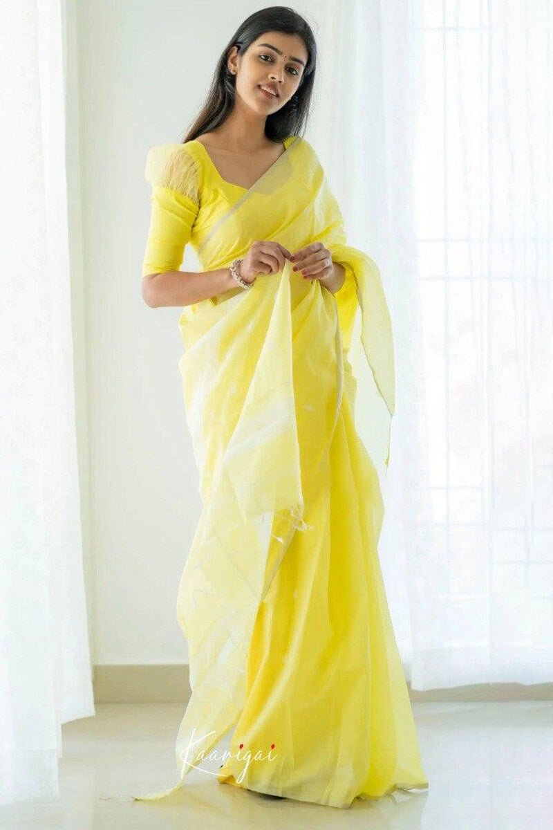Amiable Lemon Cotton Silk Saree With Fancifull Blouse Piece