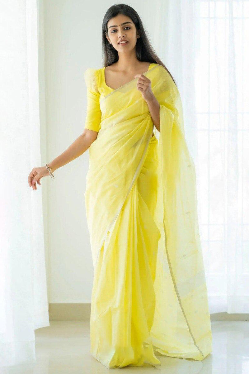 Amiable Lemon Cotton Silk Saree With Fancifull Blouse Piece