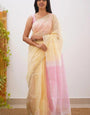 Vestigial Yellow Cotton Silk Saree With Deserving Blouse Piece