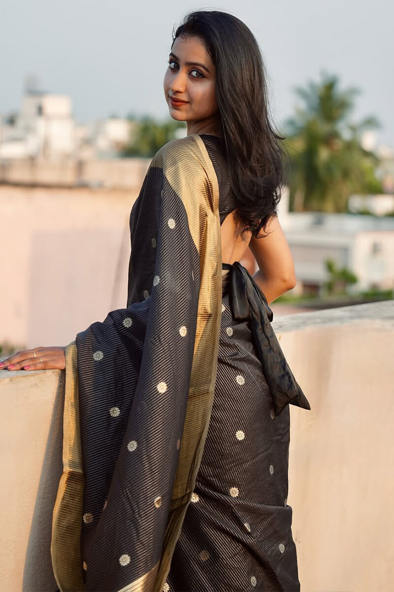 Murmurous Black Soft Silk Saree With Diaphanous Blouse Piece