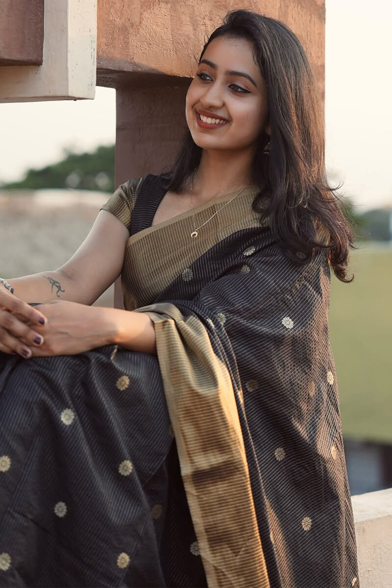 Murmurous Black Soft Silk Saree With Diaphanous Blouse Piece