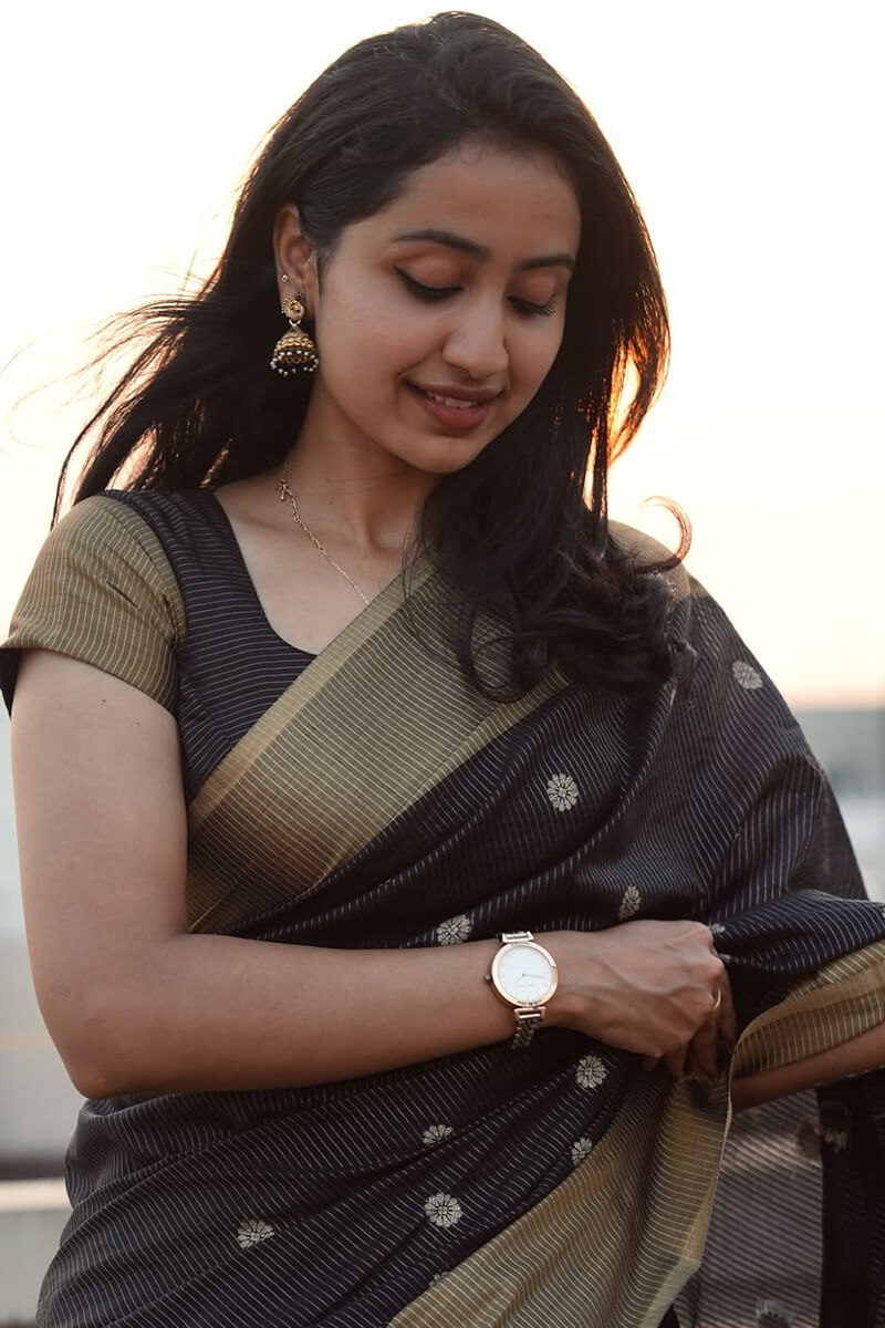 Murmurous Black Soft Silk Saree With Diaphanous Blouse Piece