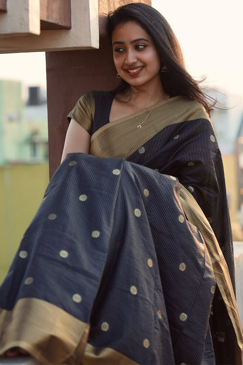 Murmurous Black Soft Silk Saree With Diaphanous Blouse Piece
