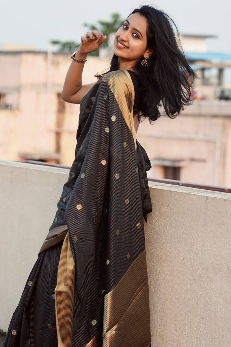 Murmurous Black Soft Silk Saree With Diaphanous Blouse Piece