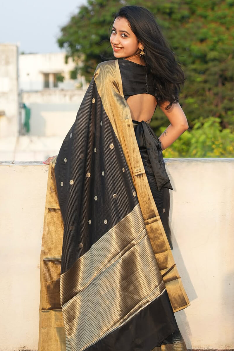 Murmurous Black Soft Silk Saree With Diaphanous Blouse Piece