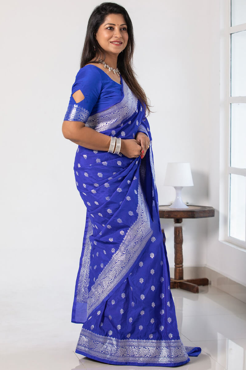 Moiety Blue Soft Silk Saree With Exquisite Blouse Piece