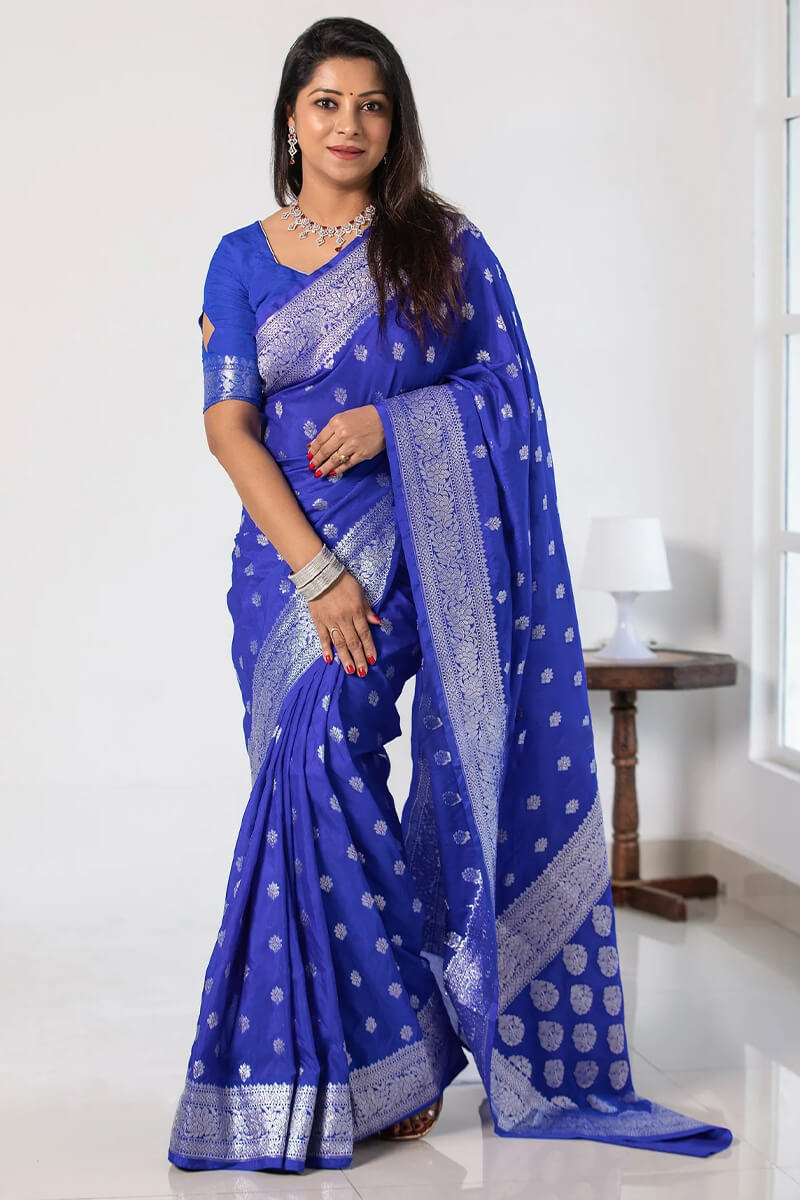 Moiety Blue Soft Silk Saree With Exquisite Blouse Piece