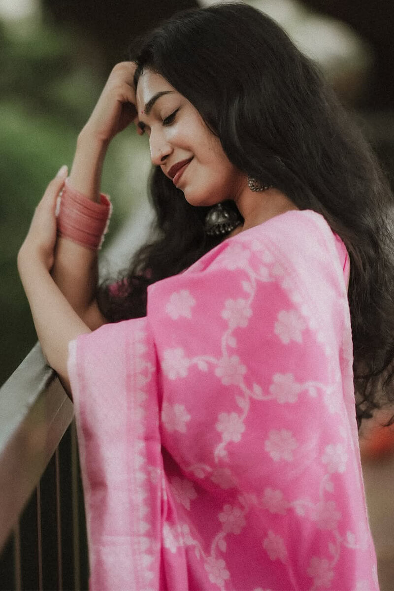 Engaging Pink Cotton Silk Saree With Whimsical Blouse Piece