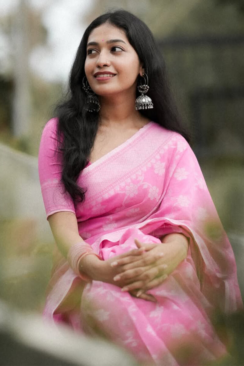 Engaging Pink Cotton Silk Saree With Whimsical Blouse Piece