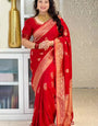 Opulent Red Soft Silk Saree With Unique Blouse Piece