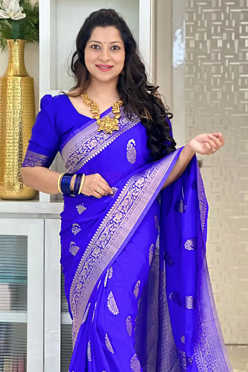 Vestigial Royal Blue Soft Silk Saree With Beleaguer Blouse Piece